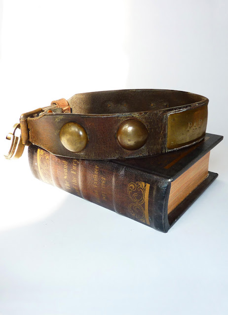 antique dog collar, rare dog collar, victorian dog collar, antique leather and brass dog collaer