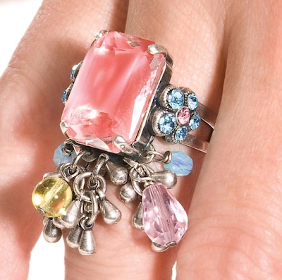 Emerald Cut Pink Ring with Swarovski Crystals