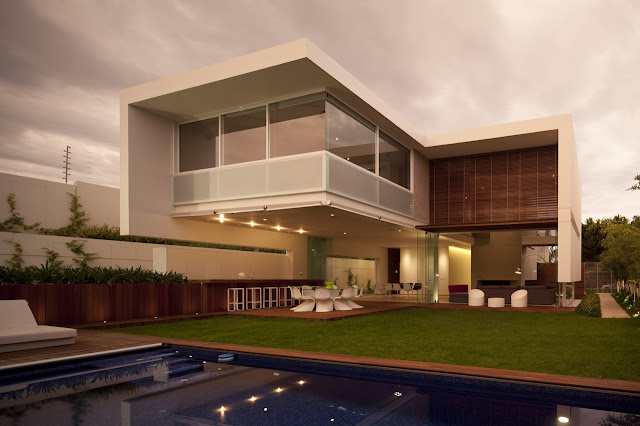 Modern FF House in Mexico at sunset 
