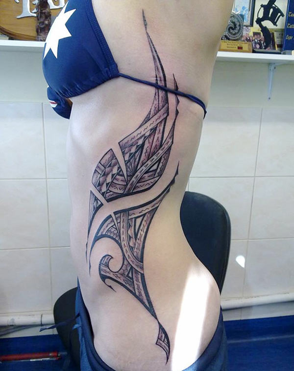 This tattoo is amazing and fashionable tribal tattoo design on the girls side