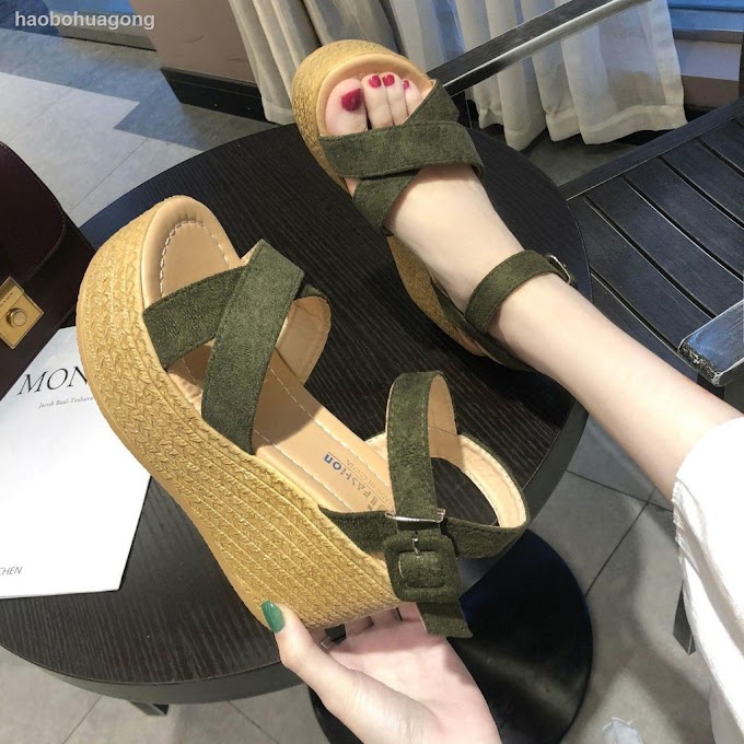 ♤☌○Giày sandal đế xuồng cao thời trang nữ sành điệu 2021