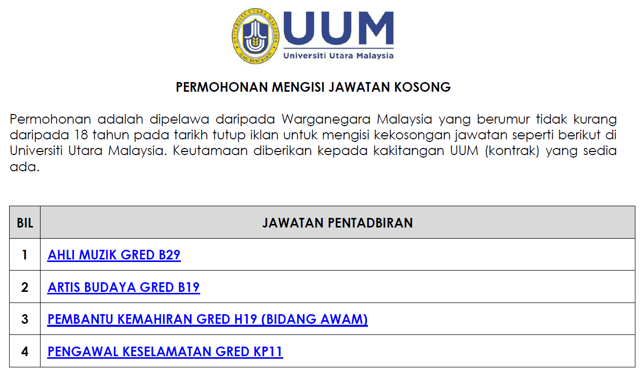 Jawatan Kosong Terkini di Universiti Utara Malaysia (UUM ...