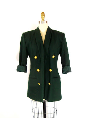 1980s Emerald Green and Gold Six Button Blazer / Shana Blazer