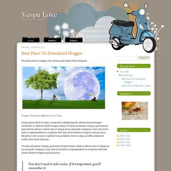 Vespa Love Blogger Template. blogger template from wordpress theme. girly blogger template