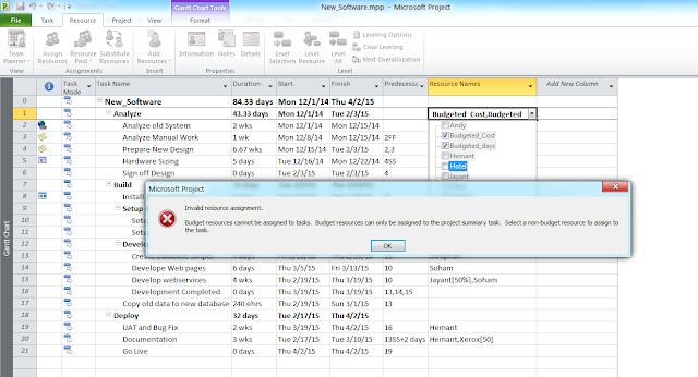 Error When you try to assign resource to Task or Summary Task