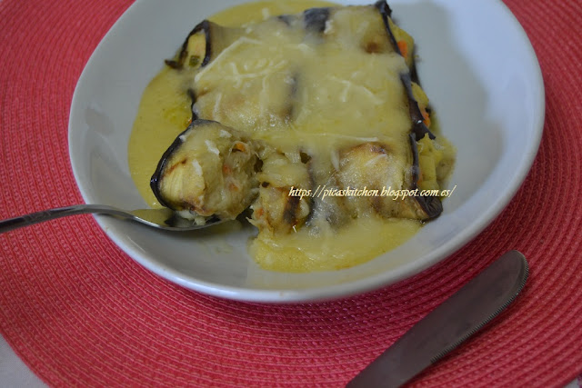 CANELONES DE BERENJENA RELLENOS DE RAPE