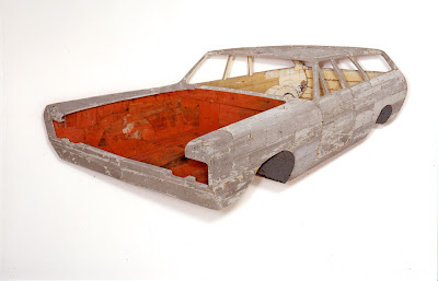 Ron van der Ende Plymouth Custom Suburban 1969 2000 bas-relief in used wood, 205x95x16cm (corporate collection Barendrecht, NL)