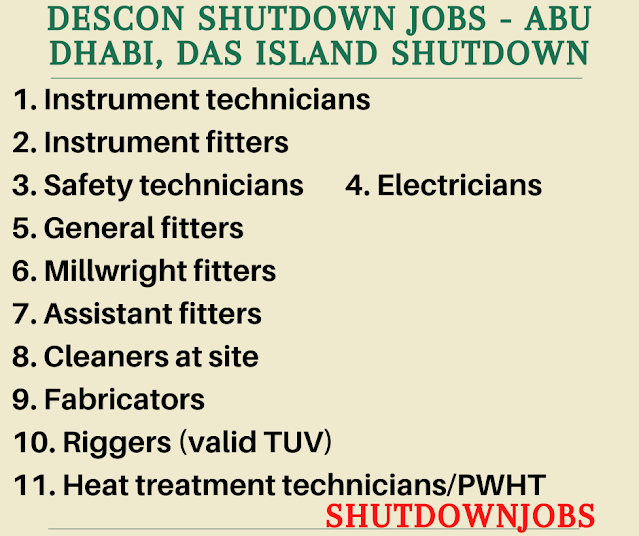 Descon shutdown Jobs - Abu Dhabi, Das Island Shutdown