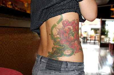 Tattooed Women Side-body Flower Tattoo Design
