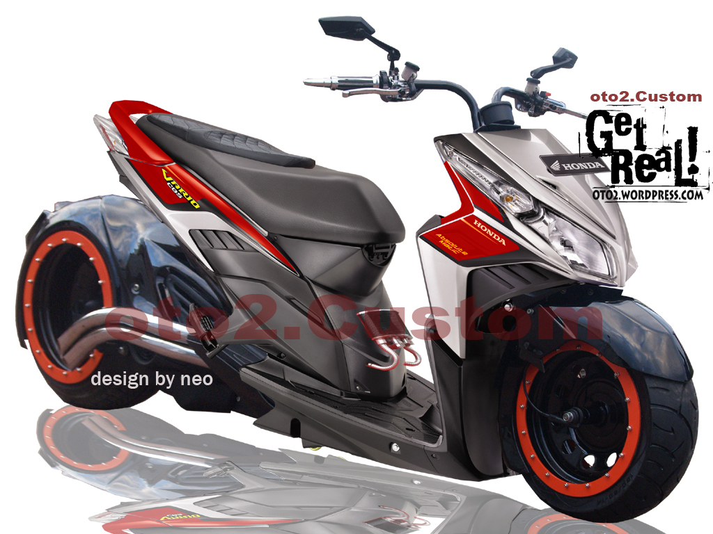 Modifikasi Motor Vario 125 Warna Merah Lampak Modifikasi