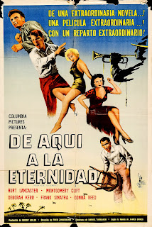 DE AQUÍ A LA ETERNIDAD. Cartel: 75 x 110 cms, Argentina. Imprenta: Industria Argentina, Buenos Aires. DE AQUÍ A LA ETERNIDAD. From Here to Eternity. 1953. Estados Unidos. Dirección: Fred Zinnemann. Reparto: Burt Lancaster, Montgomery Clift, Deborah Kerr, Frank Sinatra, Donna Reed, Ernest Borgnine, Jack Warden, Philip Ober, Mickey Shaughnessy, Harry Bellaver, John Dennis, Merle Travis.