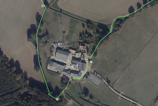 The green line shows the route past the brewery