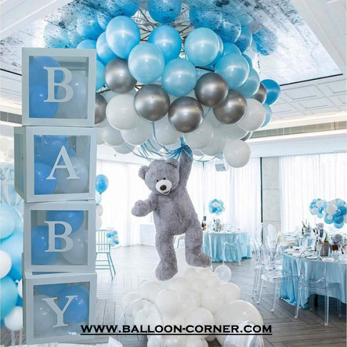 Ide Dekorasi Baby Shower Dengan Box Balon Huruf Transparan