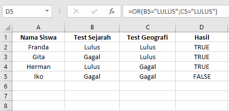 Tutorial Rumus Excel: Cara Memasukkan Rumus Fungsi OR di Microsoft Excel