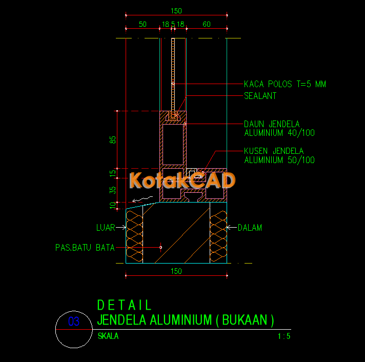 Koleksi Gambar AutoCAD Detail  Jendela  Aluminium  Bukaan 