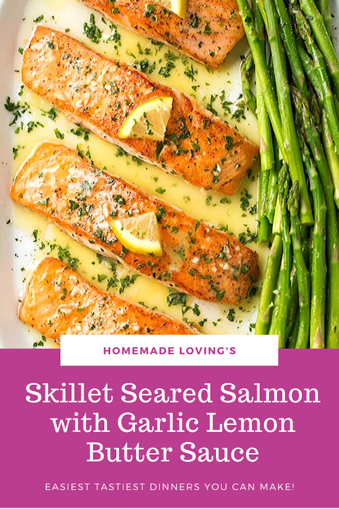 Skillet Seared Salmon with Garlic Lemon Butter Sauce