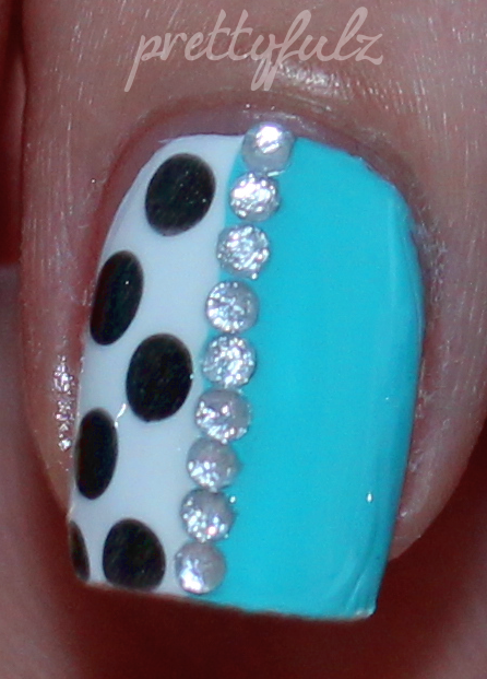 Blue and Black Polka Dots Nail Art