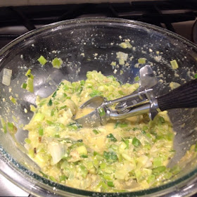 bowl of leek batter for patties