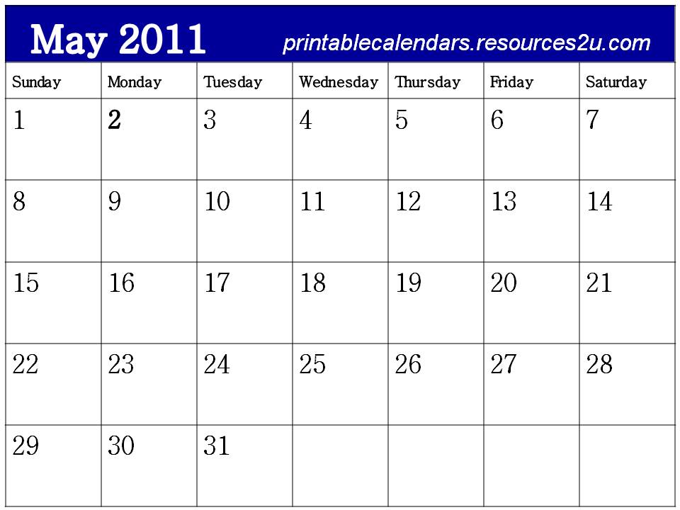 free printable blank calendars 2011. Free Blank Planner May 2011