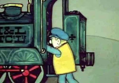 1970 TV Welsh railway steam train driver Jones opened Ivor the train engine boiler firebox door