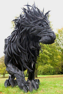 Huge sculpture made from pieces of recycled tires.