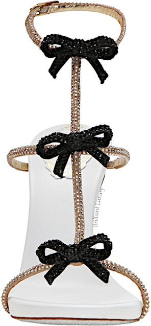 ♦Rene Caovilla gold, black & white Caterina bow strass rhinestone sandal #renecaovilla #shoes #brilliantluxury