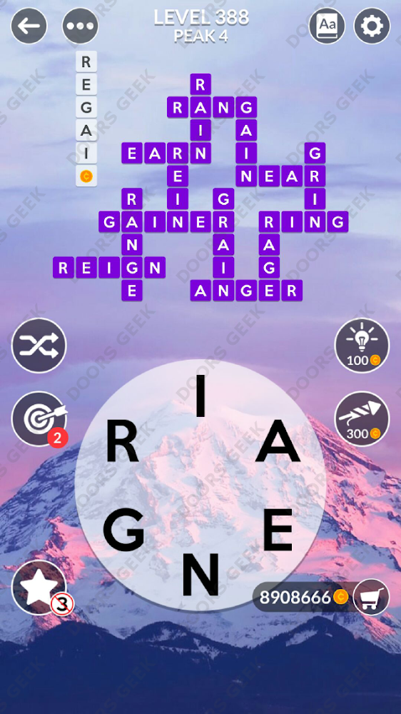 Wordscapes Level 388 answers, cheats, solution for android and ios devices.