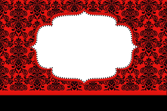 Black Damasks in Red Free Printable Invitations, Labels or Cards.