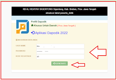 Masukkan Koreg, username dan password prefill dapodik versi 2022