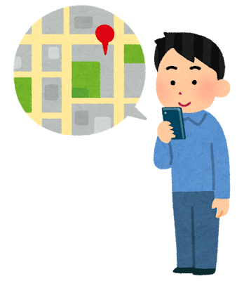スマホの地図アプリを見ている人のイラスト（男性）