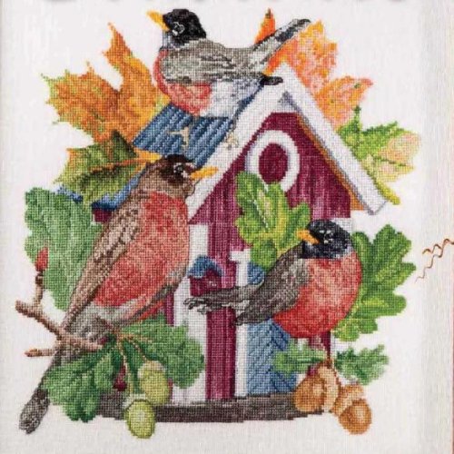 Red Robins Birdhouse - Free Cross Stitch Pattern