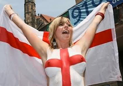 England Supporter So Sexy With Body Art Red And White Painting