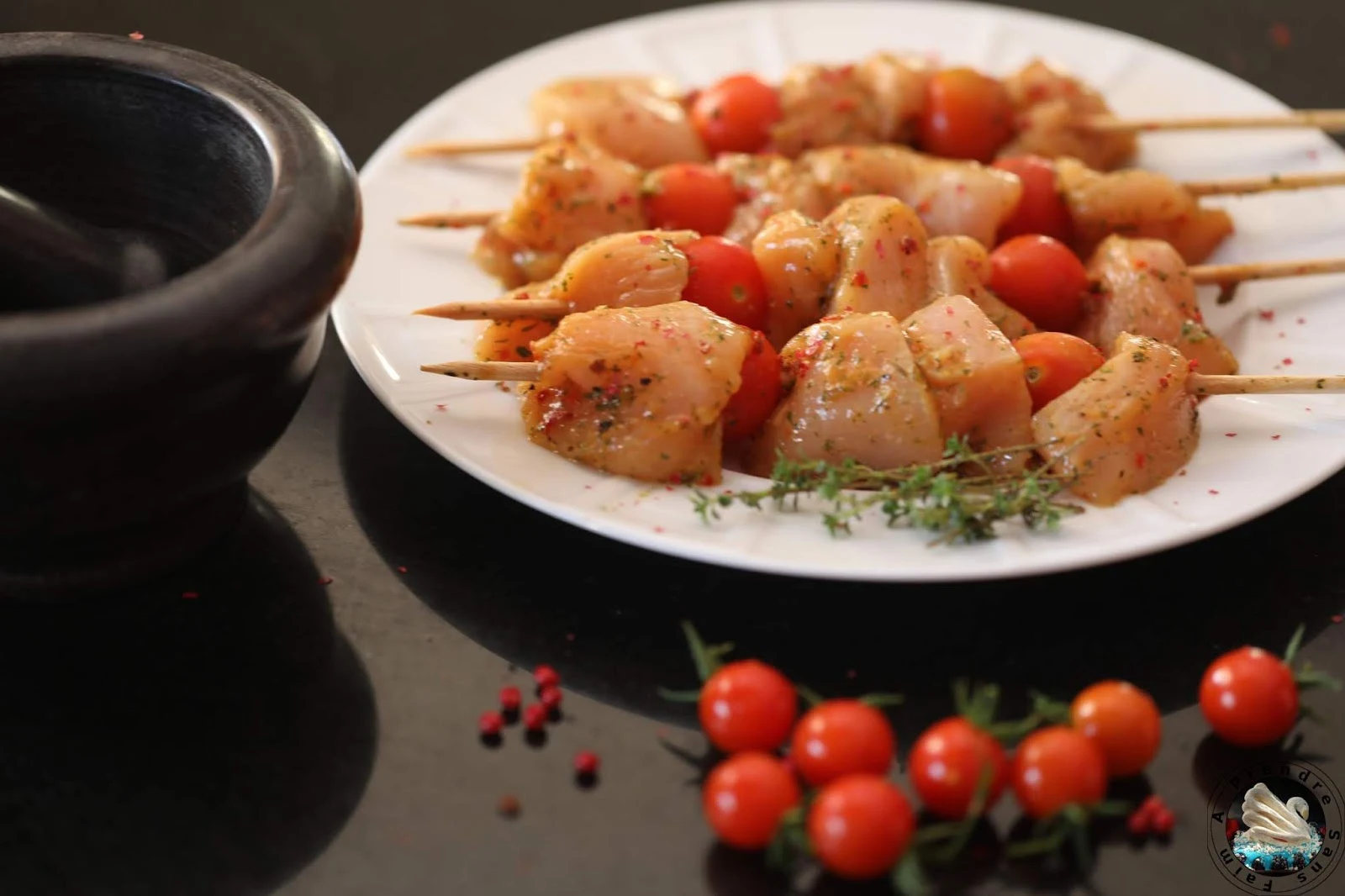 Brochettes de poulet thym citron