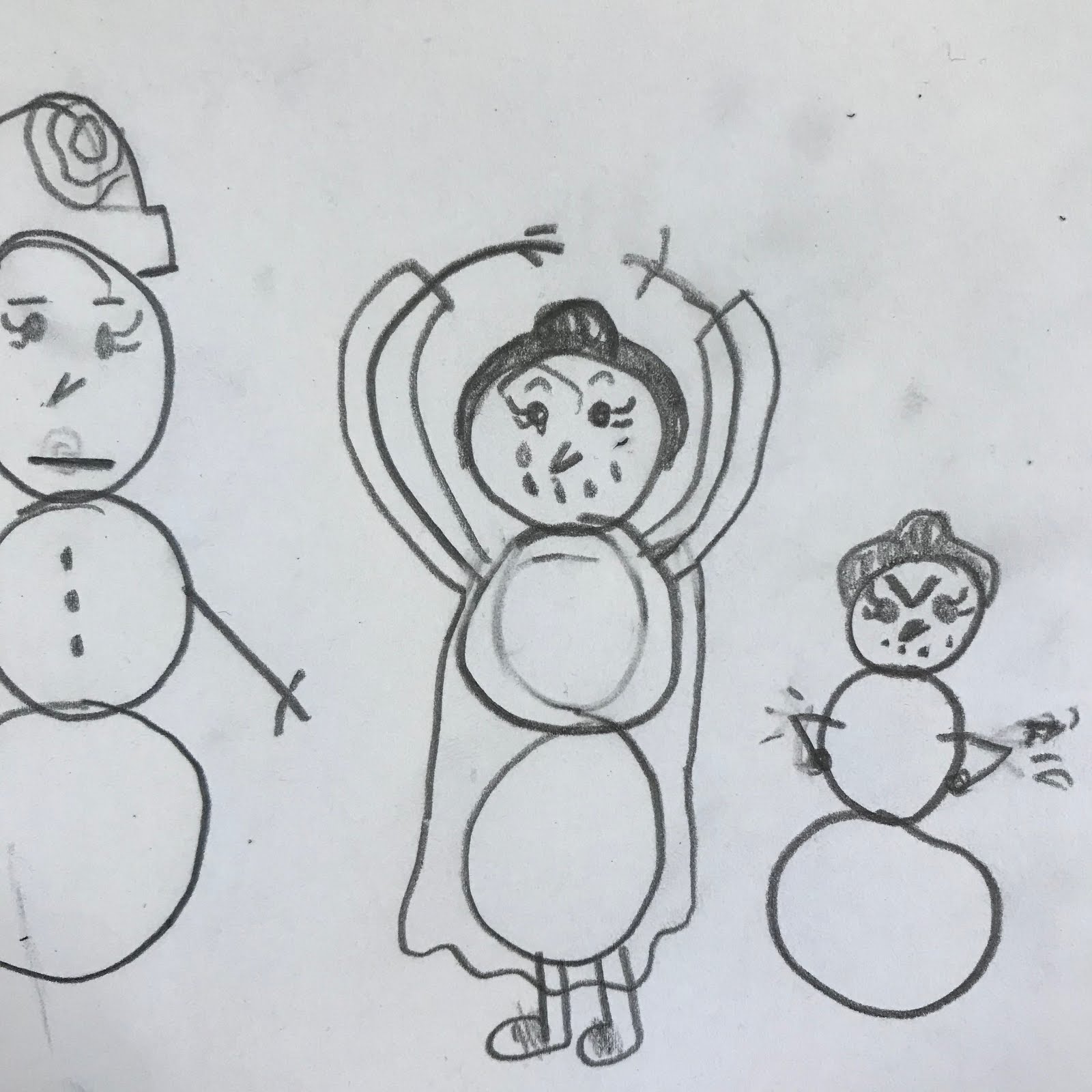 Students recreate their snowman using the slideshow above and their sketchbooks This time it s on a white sheet of paper half the