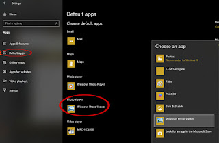 Tampilan jendela Settings untuk mengatur Windows Photo Viewer sebagai Default Apps