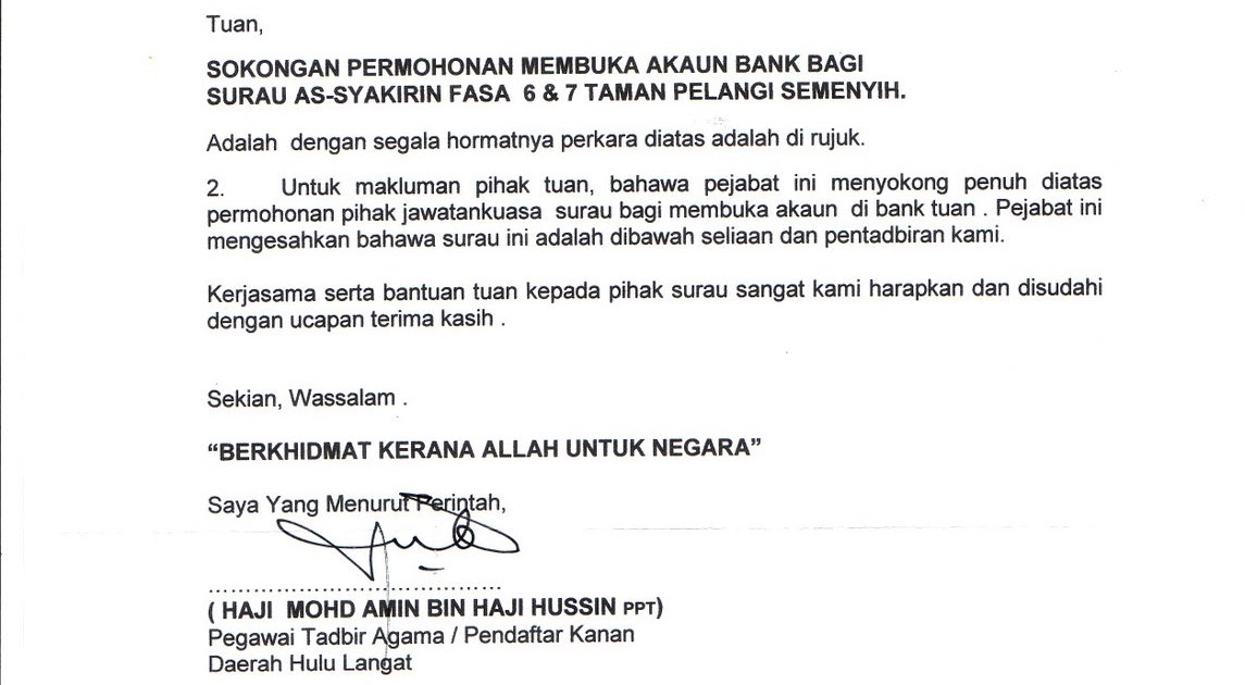 Contoh Surat Penutupan Akaun Syarikat Di Bank