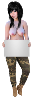Topless girl great tits holding sign PNG clip art