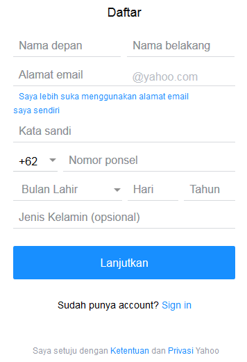 mendaftar di yahoo