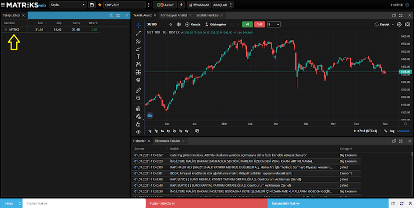 Matriks Web Trader Ana Sayfa