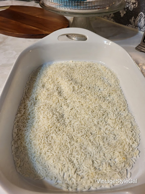 Rice in 3 quart baking dish