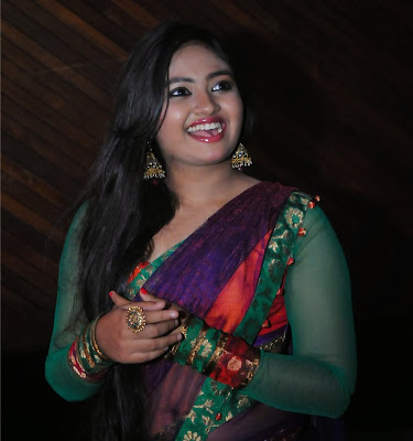 Malayalam Actress Shalin Navel Show In Transparent Half Saree 