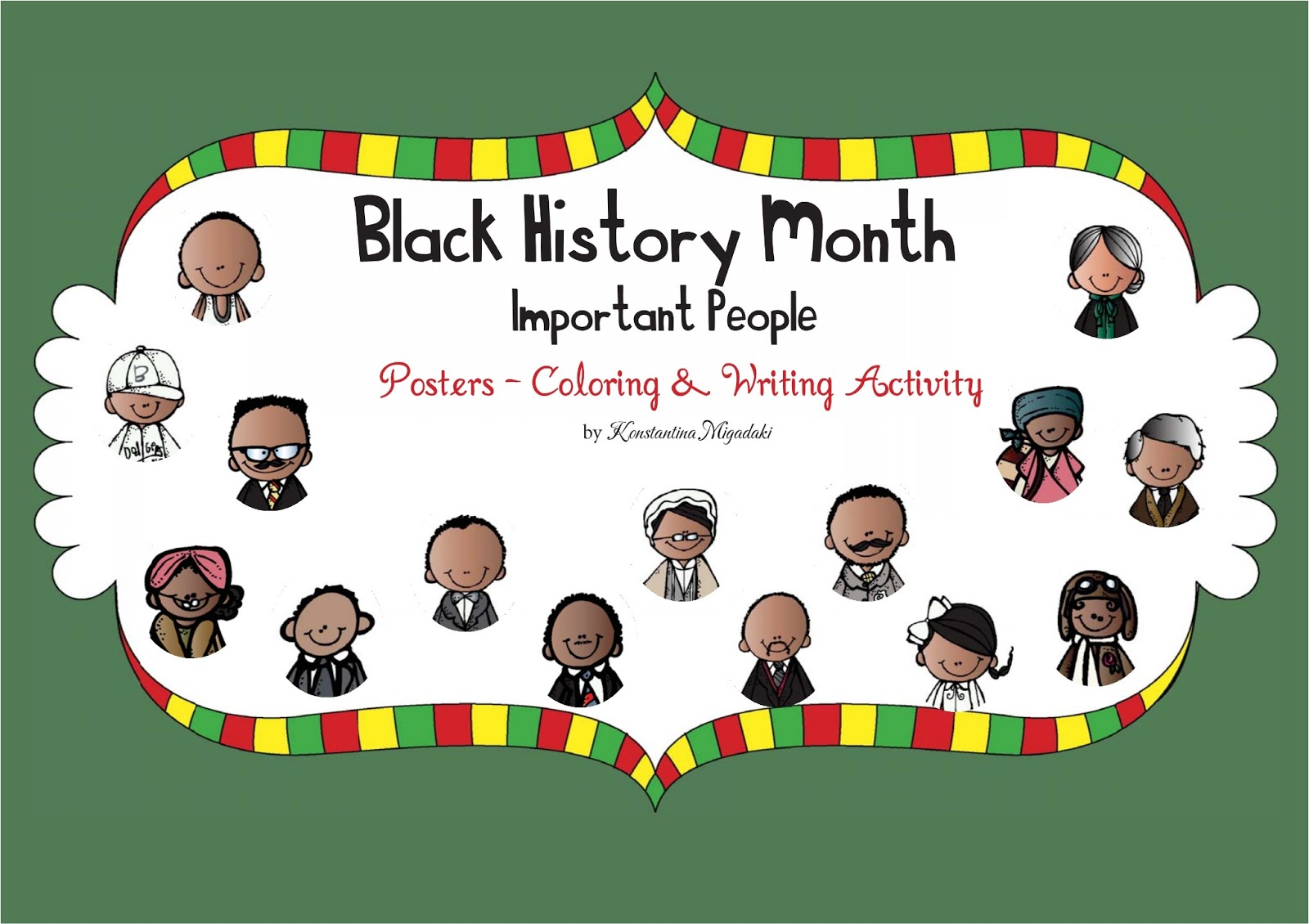Black History Month Important People Posters Coloring and Writing FREEBIE Activities and Printables for Pre K Kindergarten and First Grade