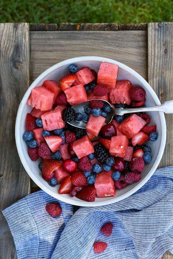 Berry Watermelon Fruit Salad - A foolproof berry watermelon fruit salad, packed with four kinds of berries, fresh cherries, and juicy watermelon. Always a crowd-pleaser, this healthy fruit salad couldn’t be easier to make and is full of sweet, summer flavor.