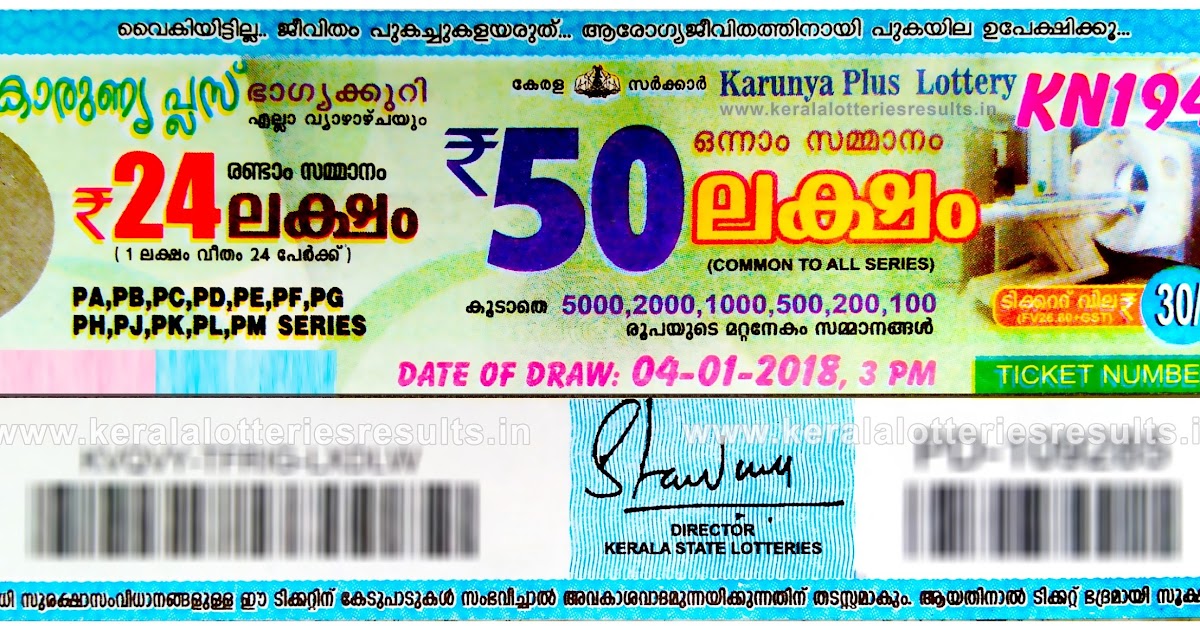Kerala Lottery Result; 04-01-2018 "Karunya Plus Lottery 