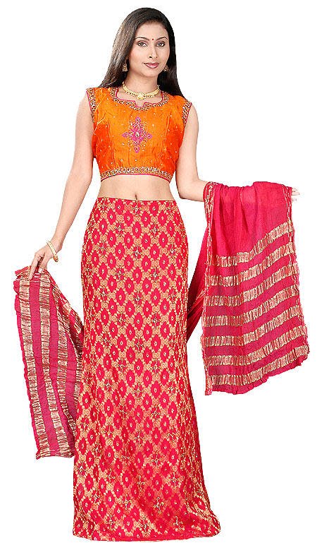 Red and Orange Indian Lehenga Choli Indian Bridal Dress 2010