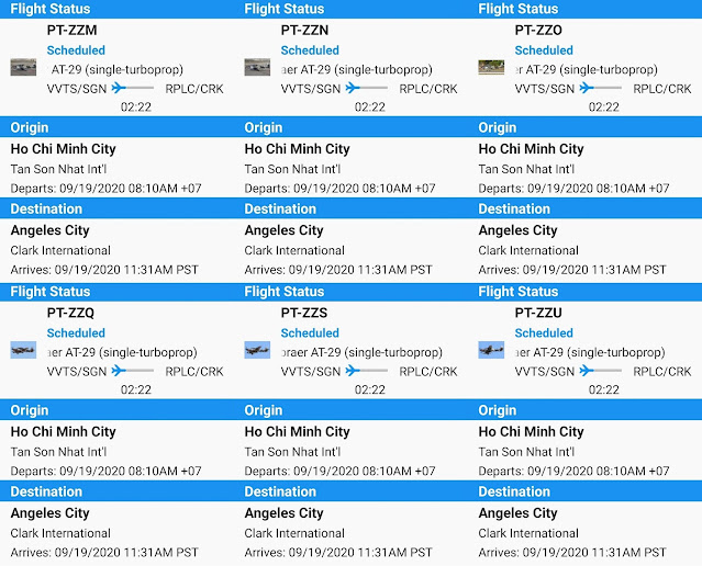 Flight Schedule of Philippine Air Force A-29 Super Tucano Aircraft from Vietnam to the Philippines