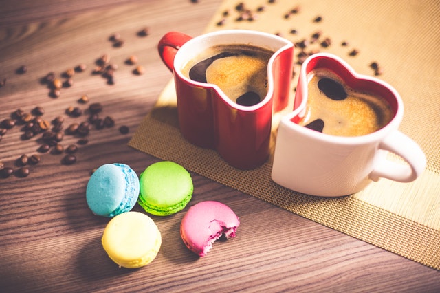 https://www.pexels.com/photo/white-and-red-couple-heart-mug-filled-with-coffee-and-macaroons-196651/