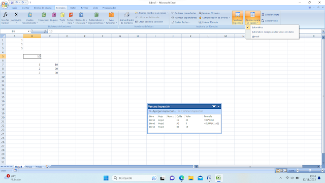 Opciones para el cálculo en Excel