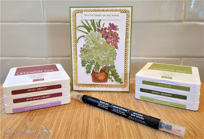 Rhapsody in craft, Old Olive, Simply Succulents, Potted Succulents Dies, Ornate Layers Dies, Subtle 3D Embossing Folder, Hydrangea Hill DSP, Thank you Card, Thinking of you Card, Stampin' Blends, Blender Pen, Jan-Jun Mini 2021, #loveitchopit, #colourcreationsshowcase, Stampin' Up