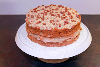 Caramel apple crumble cake filled with pureed apple and cinnamon buttercream
